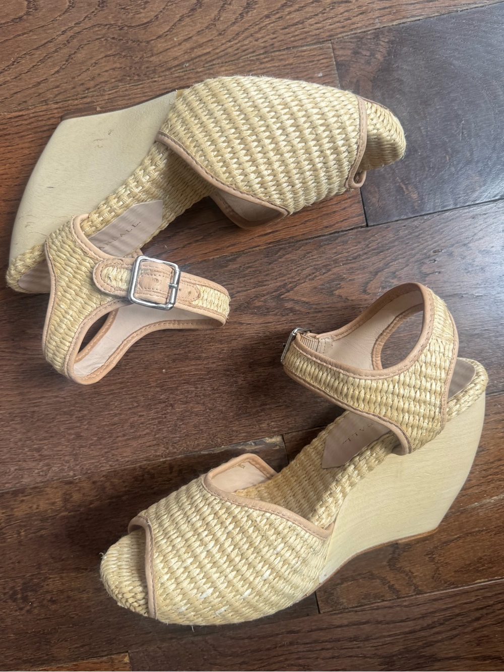 Loeffler Randall Raffia Peep Toe Wedges Size 9 - Picture 2 of 16